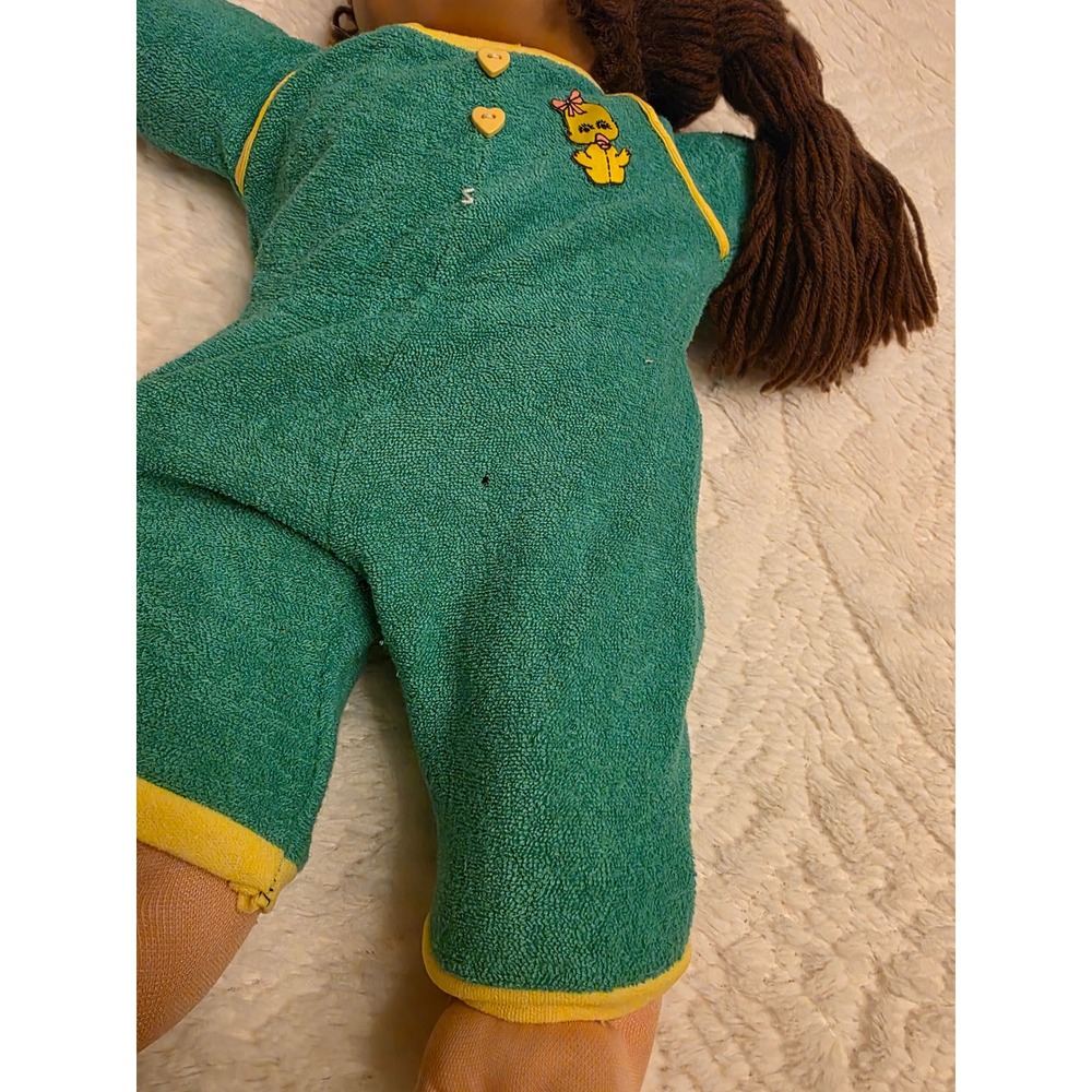 Vintage 1982 Cabbage Patch Kids Doll Brown Hair Yarn Pigtails Green Sleeper 80s - Picture 7 of 16